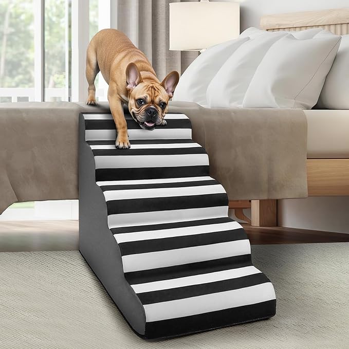 JOEJOY Curved Dog Stairs Ramp for High Beds 21.5" H, 5-Step Dog Steps for Small Dogs and Cats, Pet Stairs for High Bed Climbing, Non-Slip Balanced Pet Step Indoor
