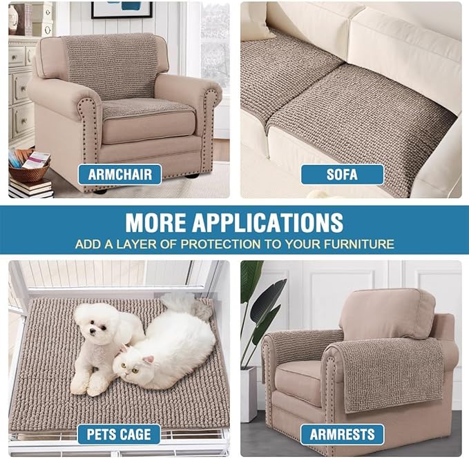 H.VERSAILTEX Plush Chenille Couch Armrest Cover 2 Packs Thick and Soft Sofa Covers Furniture Protector Cover for Pets (27.5" x 27.5", Cuban Sand)