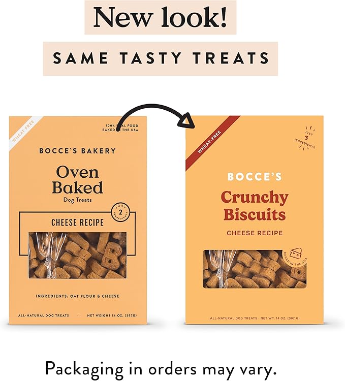 Bocce's Bakery Oven Baked Cheese Recipe Treats for Dogs, Wheat-Free Dog Treats, Made with Real Ingredients, Baked in The USA, All-Natural Cheese Biscuits, 14 oz