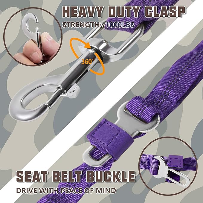 AUROTH Heavy Duty Bungee Dog Leash for Medium Large Breed Dogs, No Pull for Shock Absorption with Car Seat Belt, 2 Padded Handles 4.5FT 6FT Training Dog Leash