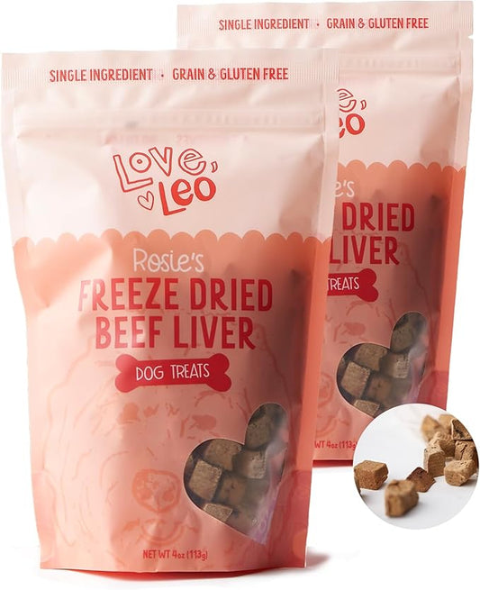 Love Leo Freeze Dried Beef Liver Dog Treats (2 Pack) – Single Ingredient - Without Additives and Fillers – All-Natural Grain Free Dried Liver Dog Treats for Training