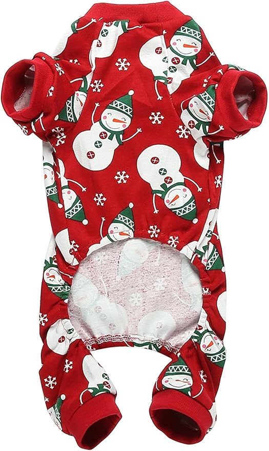 Lanyarco Snowman Christmas Pajama for Dogs, Cotton Pet Dog Christmas Pajamas Jumpshit PJS Onesie for Large Dogs, Back 25" XXLarge Red