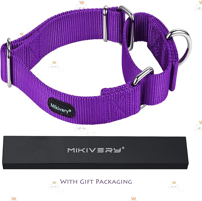Mikivery Martingale Dog Collar Nylon Adjustable and Safety Training Purple Comfortable Metal Buckle Pet Collars for Small Medium and Large Dogs