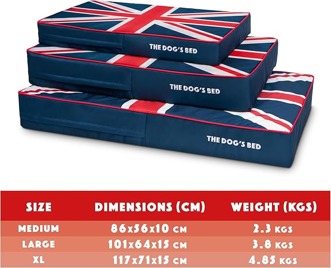 The Dog’s Bed Orthopedic Memory Foam Dog Bed, XLBlue & Red Trim UK Center Flag 46x28, Pain Relief for Arthritis, Hip & Elbow Dysplasia, Post Surgery, Supportive, Calming, Waterproof Washable