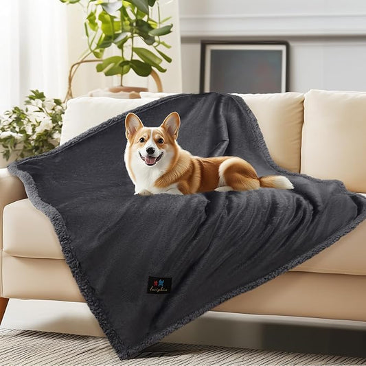 Waterproof Pet Blanket, Liquid Pee Proof Dog Blanket for Sofa Bed Couch, Reversible Sherpa Fleece Furniture Protector Cover for Small Medium Large Dogs Cats, Dark Gray Large(65" x 57")