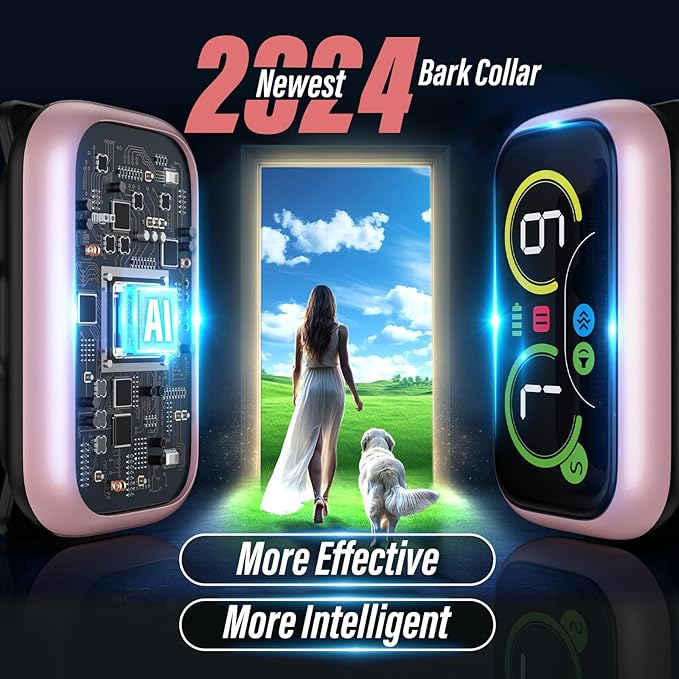 Bark Collar, Dog Bark Collar for Large Medium Small Dogs, Smart Barking Collar, Effective Anti Bark Collars for Dogs, Automatic Bark Collar Adjustable Beep Vibration Modes & 7 Sensitivity Pink