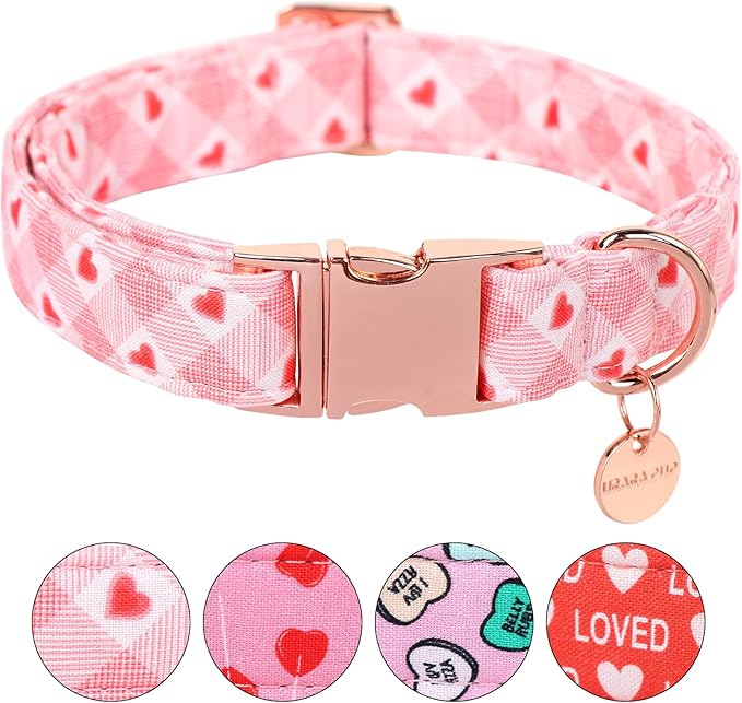 Valentine's Dog Collar,Pink Heart Dog Collar for Small Medium Large Girl Boy Dogs or Cats, Wedding Dog Collar Match Dog Leash, Pet Collar with Metal Buckle, S