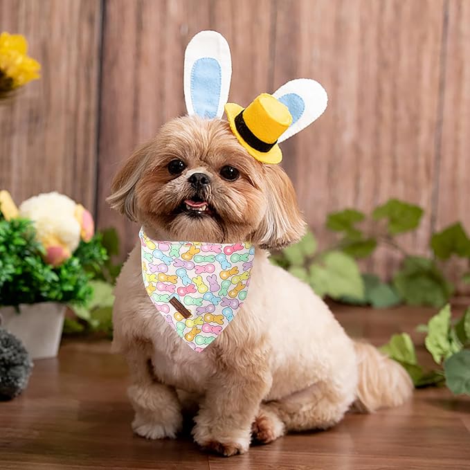 Unique Style Paws Dog Easter Bandanas 2Pcs Washable Cotton Triangle Colorful Rabbit Carrot Dog Scarfs for Small Medium Large Dogs and Cats