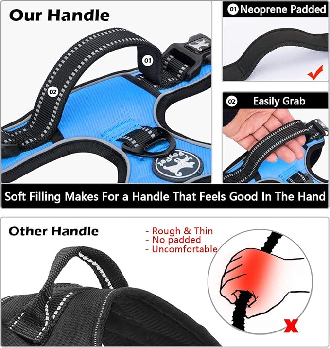 PoyPet Dog Harness and Leash Combo, Escape Proof No Pull Vest Harness, with 5 Feet Leash, Reflective Adjustable Soft Padded Pet Harness with Handle for Small to Large Dogs(Blue,M)