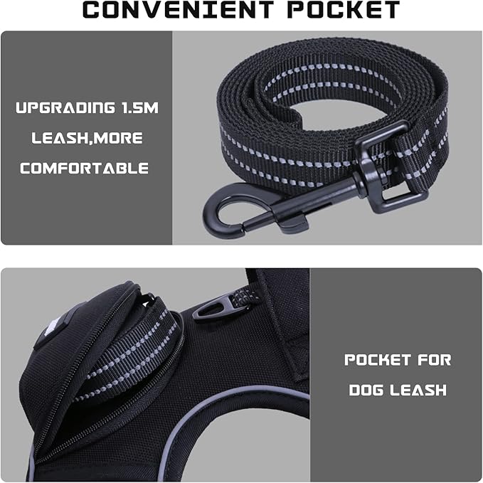 No Pull Dog Harness for Medium Dogs, Adjustable No Choke Pet Vest with Dog Leash Fit Smart Reflective Pet Walking Harness for Training Easy Control Soft Handle Black M