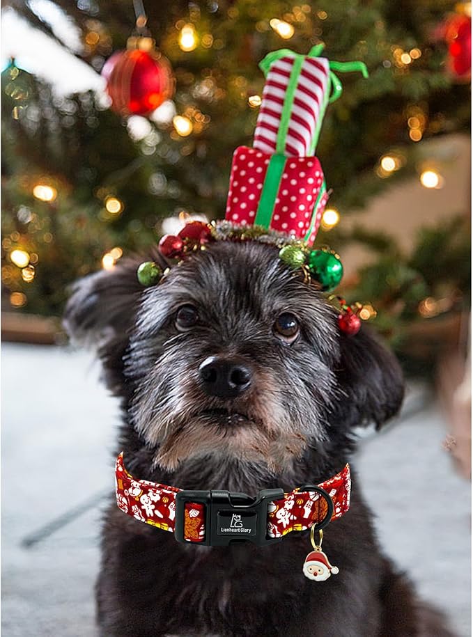 Lionheart glory Christmas Dog Collar, Red Christmas Santa Deer Dogs Collar Adjustable Soft Comfortable Collars for Medium Dogs Girl or Boy Pet Gift Fall Cute Collar