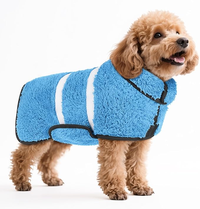 Bienbee Dog Bathrobe, Quick Drying Super Absorbent Dog Robes for After Bath, Warm Keeping Dogs Towel, Dogs Bath Supplies, Light Blue S