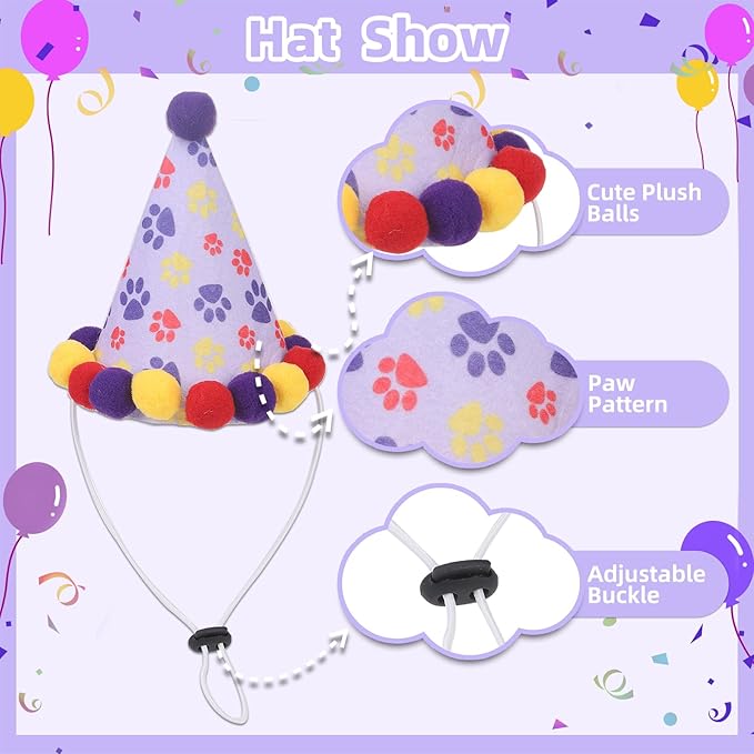 PUPTECK Dog Birthday Bandana Scarf with Cute Doggy Party Hat, Costume Decorations Supplies for Small Medium Large Dogs Boy Girl Outfit Gifts, Purple