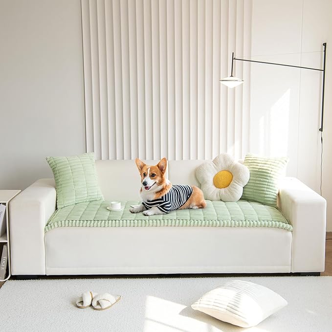 OTOB Dog Couch Cover Protector, Washable Non Slip Pet Friendly Sofa Cover for Dogs, Fuzzy Pet Furniture Couch Covers for Sofa, Boho Soft Furniture Covers (27.6" x 47.2", Matcha Green)