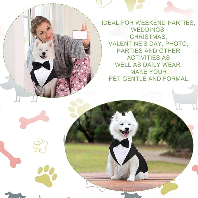Weewooday Dog Tuxedo and Bandana Set Dogs Formal Tuxedo PET Wedding Party Suit Wedding Bow Tie Shirt for Christmas Halloween Birthday Costumes(Cute Style,Large)