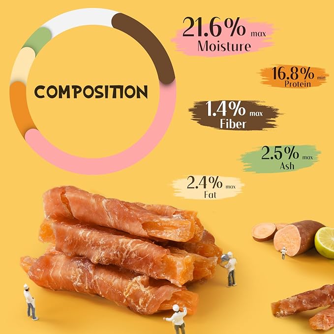 ASMPET Sweet Potato Dog Treats - Chicken Wrapped Fries & Bites, Grain Free Training Snacks for Small to Large Dogs, 10.6 oz