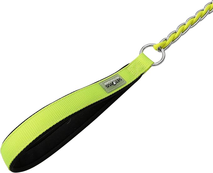 Chain Dog Leash Chew Proof Metal Leash for Medium Large Dogs, Chain Link Dog Leash Anti Chew 4FT Strong Anti Bite Dog Leash Comfortable Soft Padded Handle Yellow 3.0