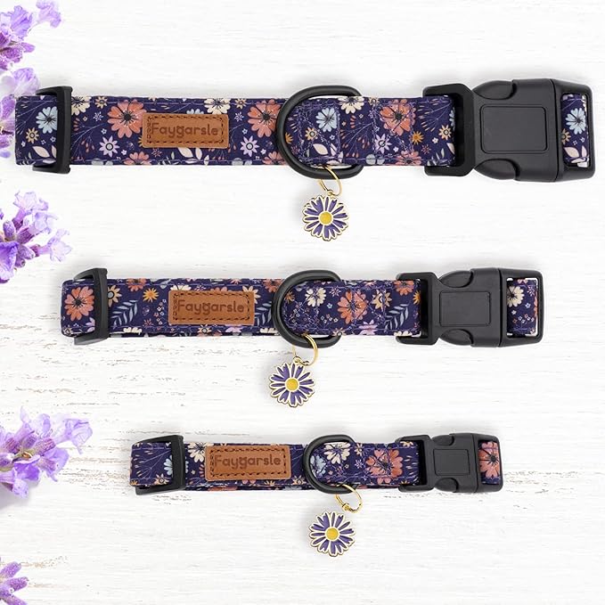 Faygarsle Floral Dog Collar for Girls and Female Dogs Soft and Fancy Pet Collar with Flower Design Ideal Purple Dog Collar for Small Medium Large Dogs S