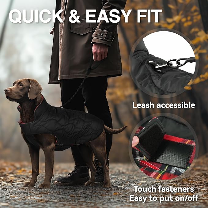 VIVAGLORY SoftJoy Dog Winter Coat - British Style Plaid Jacket & Vest for Cold Weather Snow - Reversible, Warm, Heavy Duty XXS Red