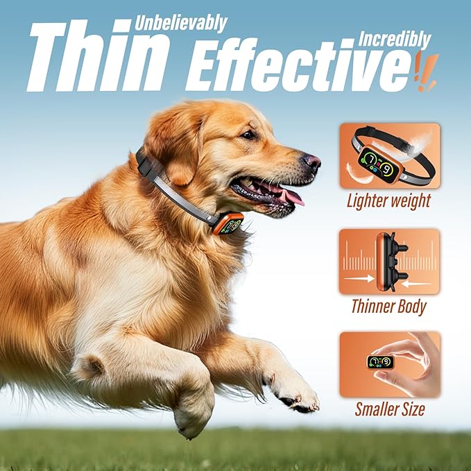 Dog Bark Collar for Large Medium Small Dogs, Smart Barking Collar, Effective No Bark Collar with Adjustable Beep Vibration Correction Modes, Automatic Anti Barking Device, IP67 Waterproof, Orange