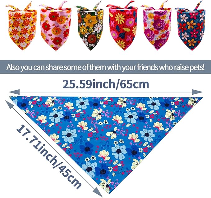 100PCS Dog Bandanas Floral Spring Flowers Bulk for Small Medium Dog Pink Purple Bule Kerchief Triangle Bibs Head Scarves for Boys Girls Grooming Accessories Costume
