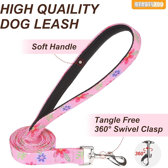 BEAUTYZOO No Pull Dog Harness Small, Adjustable Dog Harness and Leash Set -Easy Wearing with 3 Buckles/Control Handle,No Choke Soft Padded Reflective Pet Vest for Training Walking Hiking,Pink S