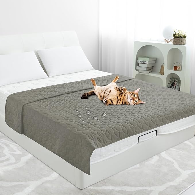 PureFit 100% Waterproof and Anti-Slip Dog Bed Cover, Washable Pet Blanket, Stain Resistant Sofa Couch Furniture Protector Cover for Kids, Dog, Cat (68x82 Inch, Grey)