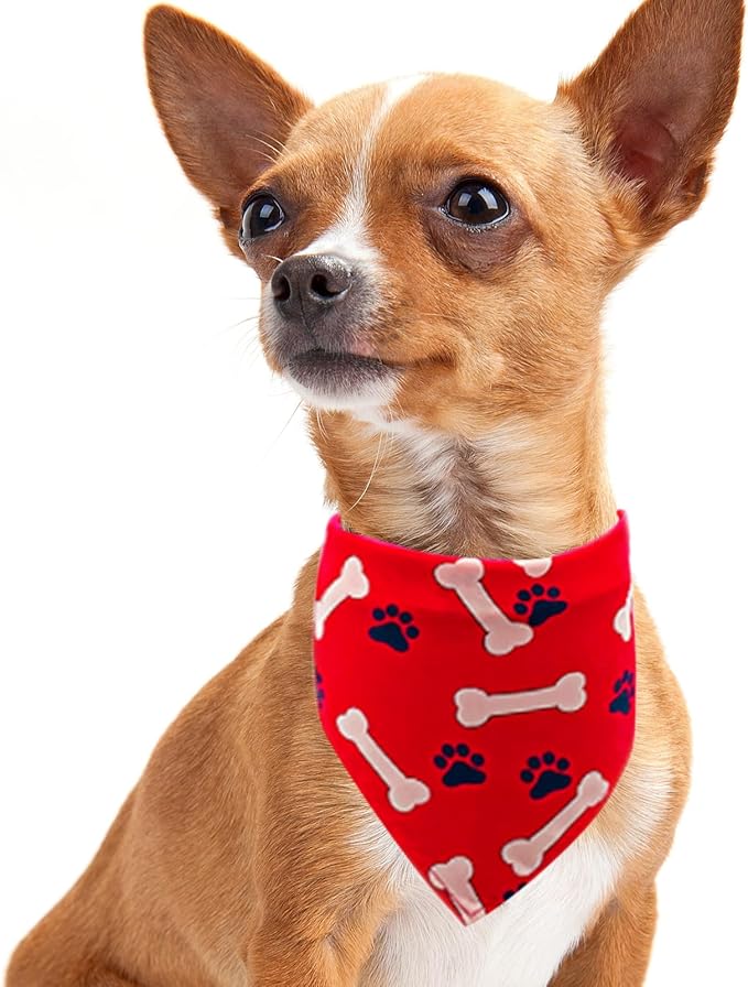 30Pcs Paw Print Dog Bandanas Bulk for Small Medium Pets Adjustable Cat Scarves Daily Birthday Party Wedding Holiday Bone Yorkie Triangle Bibs Scarf for Girl Boy Grooming Accessories