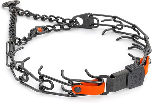 Herm Sprenger Black Stainless Steel Dog Collar with Quick Release ClicLock Buckle and Biothane Insert Training Collar Made in Germany (Hunter Orange, 23in x 3.2mm(Neck Size up to19-20in))