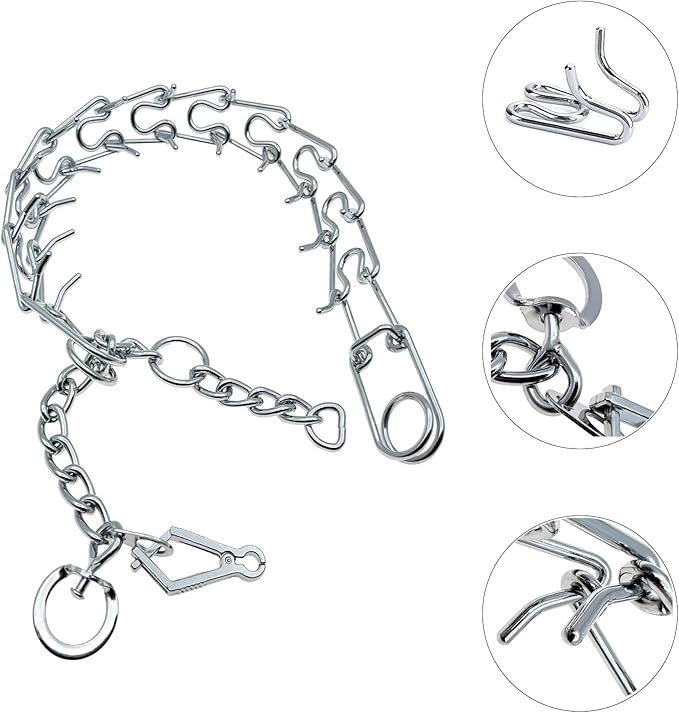Prong Pinch Collar for Dogs with Quick Release Buckle, Adjustable Training Collar for Small Medium Large Dogs, Helps Prevent Dog from Pulling (3.0mm, Neck Size 17.72"-22.83"), Silver