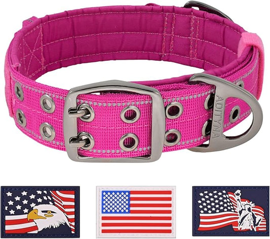 ADITYNA Heavy Duty Dog Collar for Extra-Large Dogs - Reflective Magenta Collar with Handle for Training, and Walking - Wide, Thick, Tactical, Soft Neoprene Padded