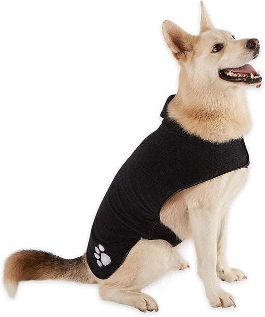 Bone Dry Pet Robe Collection Embroidered Absorbent Microfiber Bath Robe with Adjustable Closure, for Dogs & Cats, Large, Black