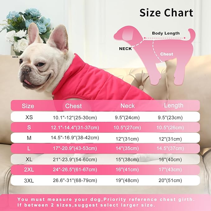 2 Layers Fleece Lined Warm Dog Jacket for Winter Cold Weather,Soft Windproof Medium Dog Coat,Pink L