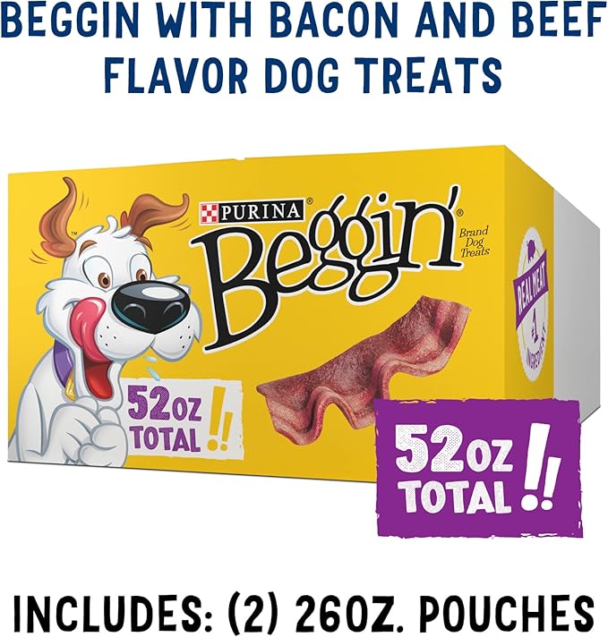 Purina Beggin' Strips With Real Meat Dog Treats With Bacon and Beef Flavors - (Pack of 2) 26 oz. Pouches
