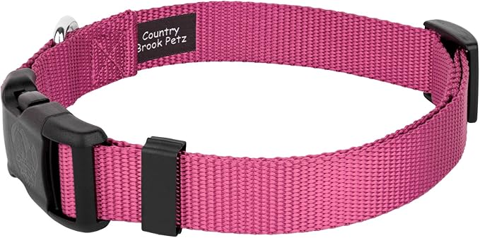 Country Brook Petz - American-Made Dog Collar for Large, Medium, and Small Dogs and Puppies - Deluxe Heavy Duty Nylon in 33 Dazzling Colors (Extra Small, 3/8 Inch Wide, Rose)