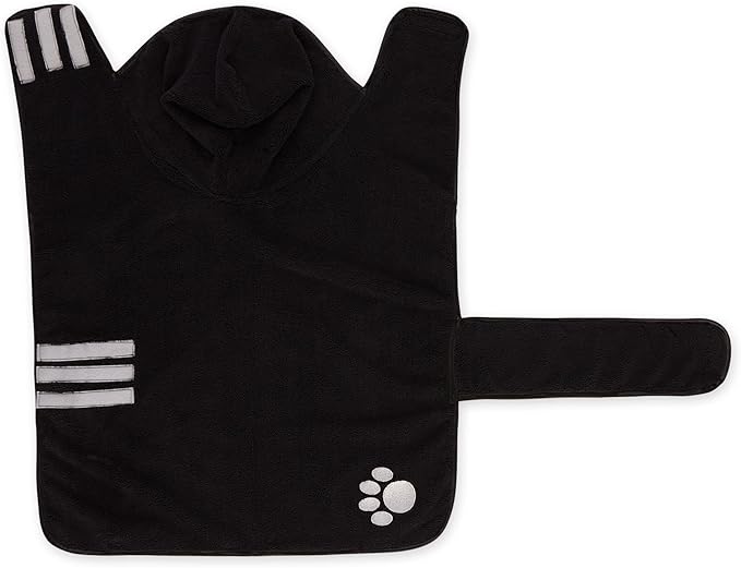 Bone Dry Pet Robe Collection Embroidered Absorbent Microfiber Bath Robe with Adjustable Closure, for Dogs & Cats, Large, Black