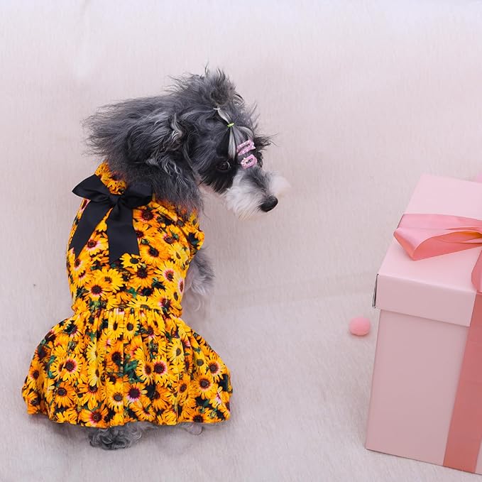 CuteBone Turtleneck Dog Velvet Dress Puppy Skirt Costume Pet Clothes Cat Apparel with Bow Hair Rope for Small Dogs CVD16M