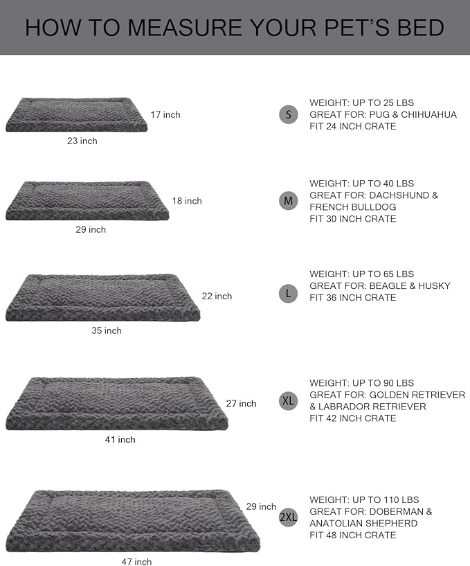 Washable Dog Bed Mat Reversible Dog Crate Pad Soft Fluffy Pet Kennel Beds Dog Sleeping Mattress for Large Jumbo Medium Small Dogs, 47 x 29 Inch, Grey