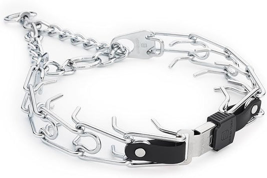 Herm Sprenger Chrome Plated Steel Dog Collar with Quick Release ClicLock Buckle and Biothane Insert Training Collar for Dogs Made in Germany (Black, 25in x 4.0mm(Neck Size up to21-22in))