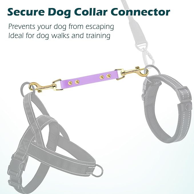 PetBonus Dog Collar Safety Clip, Waterproof Backup Safety Strap for Dog Harness to Prong Collar, Odor Proof Double Ended Clasp Leash Connector for Training Walking (Purple)