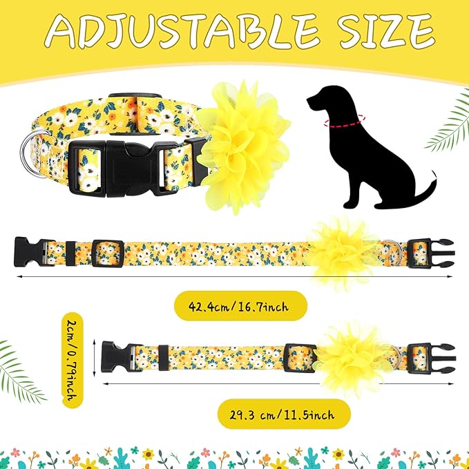 Kajaia 4 Pack Spring Summer Cute Dog Collars for Small Medium Large Female Dogs with Removal Flower Adjustable Nylon Pet Collars(Medium)