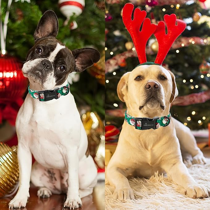 ARING PET Christmas Dog Collar-Cute Cotton Santa Claus Dog Collar, Adjustable Lightweight Christmas Pet Collars Puppy Collar with Quick Release Buckle