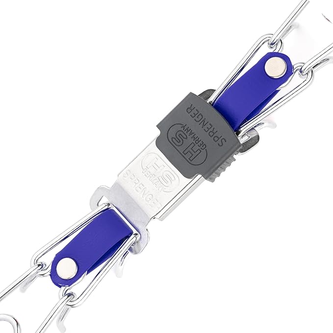 Herm Sprenger Chrome Plated Steel Dog Collar with Quick Release ClicLock Buckle and Biothane Insert Training Collar for Dogs Made in Germany (Blueberry Royal, 22in x 3.0mm(Neck Size up to 18-19in))