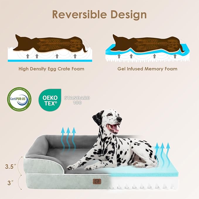 EHEYCIGA Orthopedic Dog Bed for Medium Dogs, Waterproof Memory Foam Medium Dog Beds with Sides, Non-Slip Bottom and Egg-Crate Foam Pet Couch Bed with Washable Removable Cover, Greyish Green