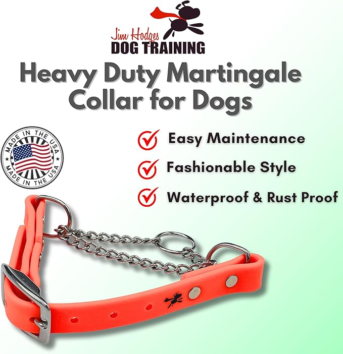 Martingale Collar for Dogs, Biothane, Stainless Steel Hardware, No Pull, Made in The USA, Professional Grade, XS, Orange