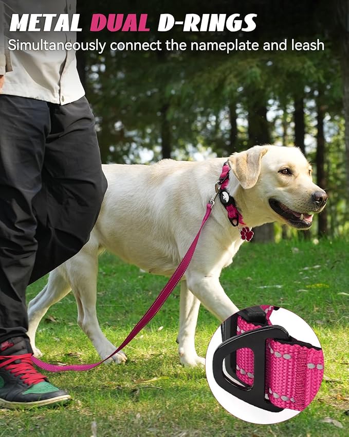 Joytale Airtag Dog Collar, Dual D-Rings, Reflective Pet Collar with Waterproof AirTag Holder, Soft Padded Adjustable for Small Dogs, Hotpink, S