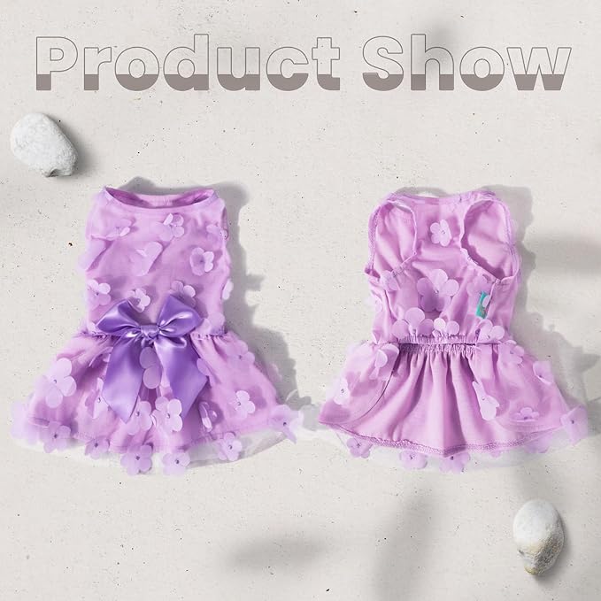 Laifug Dog Dress Puppy Print Princess Dog Dress Cute Party Wear (Purple, M)