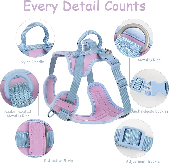 No Pull Dog Harness Adjustable Soft Padded Pet Vest with Control Handle Adorable Daily Harness for Dogs(Sweet Lilac XL)