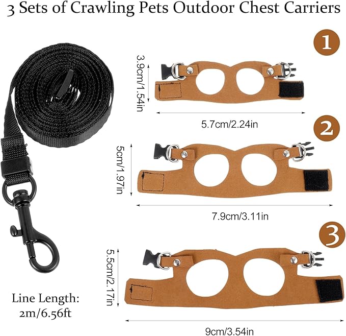 3Pcs Bearded Dragon Leash and Harness Set, Adjustable Lizard Leash Soft Small Animal Traction Rope, Vest Accessories for Squirrel Rat, Gecko, Bearded Dragon