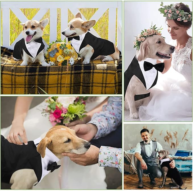 Tuxedo and Bandana Set, 2 Pack Pet Costume Formal Party Suit, Clothes for Small Medium Large Dogs, Prince Bow Tie Shirt Wedding Attire for Golden Retriever Samo Bulldogs (XXL)